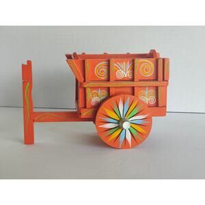 Costa Rica Colorful Orange Wooden Oxcart 5" Height